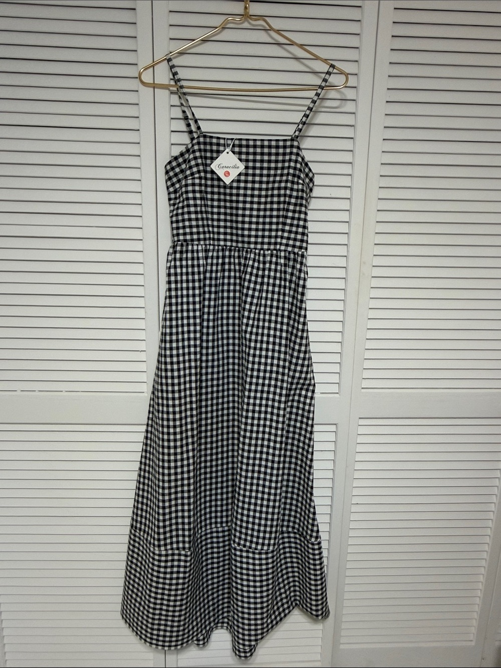 Gingham Spaghetti-Strap Maxi Dress - Black/White